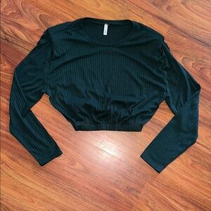 Emerald Green Crop Long Sleeve Ribbed Top M